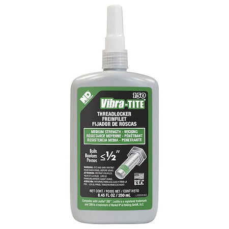 Wicking Threadlocker, VIBRA-TITE 150, Green, Medium Strength, Liquid, 250 mL Bottle