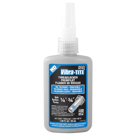 Primerless Threadlocker, VIBRA-TITE 122, Blue, Medium Strength, Liquid, 50 mL