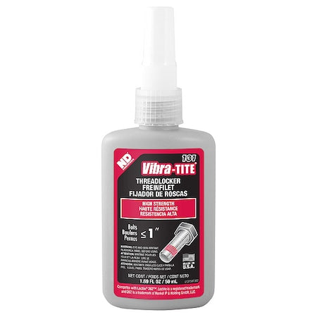 Threadlocker, VIBRA-TITE 131, Red, High Strength, Liquid, 50 mL Bottle
