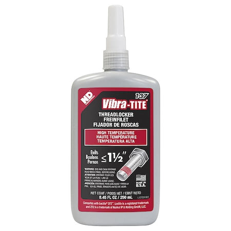 Threadlocker, VIBRA-TITE 137, Red, High Strength, Liquid, 250 mL Bottle