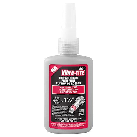 Threadlocker, VIBRA-TITE 137, Red, High Strength, Liquid, 50 mL Bottle