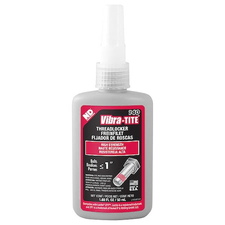 Threadlocker, VIBRA-TITE 140, Red, High Strength, Liquid, 50 mL Bottle