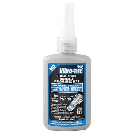 Threadlocker, VIBRA-TITE 121, Blue, Medium Strength, Liquid, 50 mL Bottle