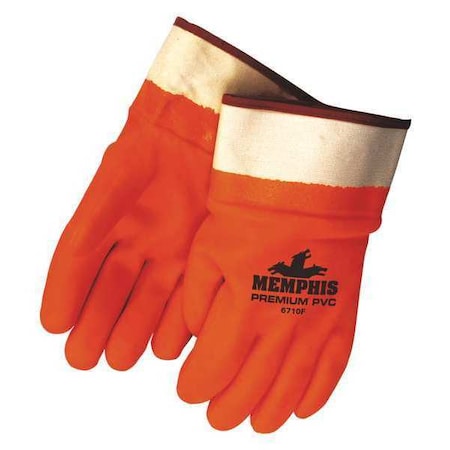 Chemical Resistant Gloves, PVC, 12 in L, 105.0 mil, Orange, L, 12 PK
