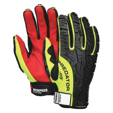 Predator Multi-Task Hi-Vis Mechanics Gloves, Polyurethane Coated Synthetic Palm, Spandex Back, L
