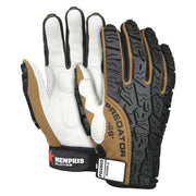 Predator Multi-Task Mechanics Gloves, Cow Grain Leather Palm, Spandex Back, M, Black/Brown/White