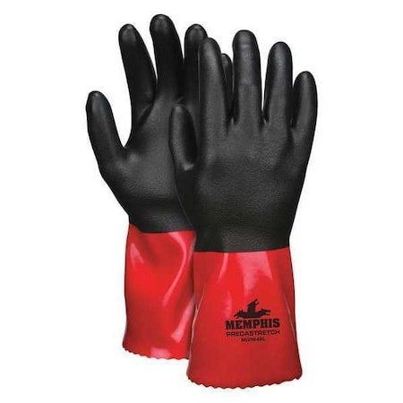 PredaStretch Chemical Resistant Gloves, Nitrile, PVC, 12 in L, Not Rated, Black, Red, S, 12 PK