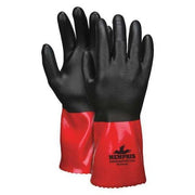 PredaStretch Chemical Resistant Gloves, Nitrile, PVC, 12 in L, Not Rated, Black, Red, L, 12 PK