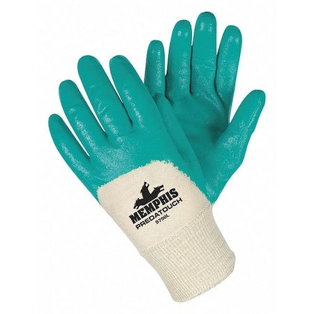 Coated Gloves, Nitrile, Smooth, 3/4 Dip, 0 Abrasion Level, White/Green, L 1 PR