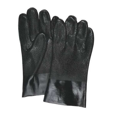 Chemical Resistant Gloves, PVC, 10 in L, 43 mil, Black, L, 12 PK