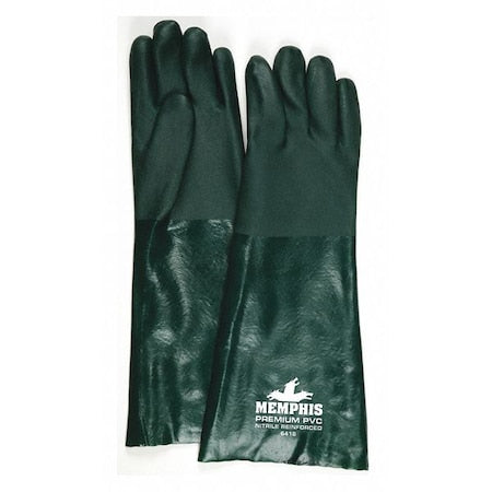 6418 Chemical Resistant Gloves, PVC, 18 in L, Not Rated, Green, L, 12 PK