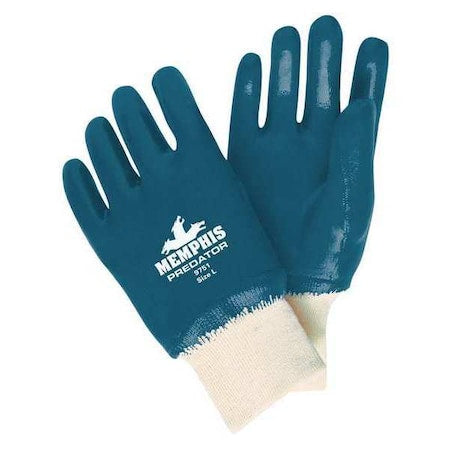 Coated Gloves, Nitrile, Smooth, Full, 0 Abrasion Level, Blue, L 1 PR