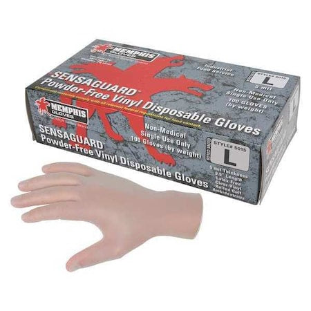 SensaGuard 5015, Disposable Gloves, 5.00 to 5.99 mil Palm, Vinyl, Powder-Free, L (9), 100 PK, Clear