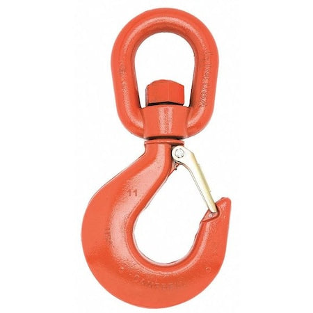 No. 4 Alloy Latched Swivel Hoist Hook, 2 Ton PL, Forged Alloy, Painted Orange