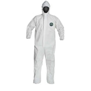 Hooded Disposable Coveralls, M, White, Microporous Film Laminate