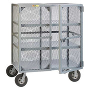 Dual-Latch Welded Mesh Security Cart with Fixed Shelves, 1,500 lb Capacity, 33 in W x 49 in L x