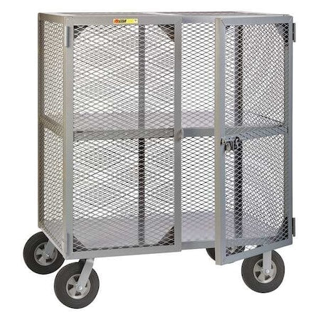 Dual-Latch Welded Mesh Security Cart with Fixed Shelves, 1,500 lb Capacity, 27 in W x 49 in L x