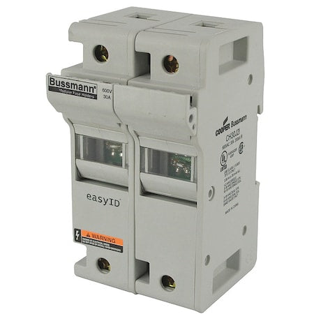 Fuse Holder, 0 to 30A Amp Range, 600V AC/DC Volt Rating, 2 Poles, Box Lug