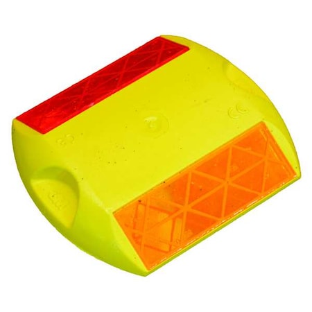 Pavement Marker Tape, Polycarbonate Body, 4 in Length, 3 3/4 in Width, 5/8 in Height, Yellow/Red