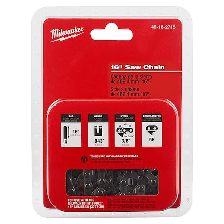Replacement Chain for M18 FUEL Chainsaw, 16 in L, 56 Links, .043 in Gauge, 3/8 in Pitch