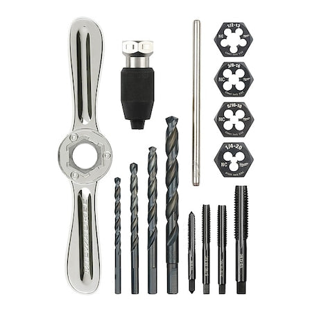 15PC SAE Tap and Die Set with Hex-LOK 2-in-1 Handle