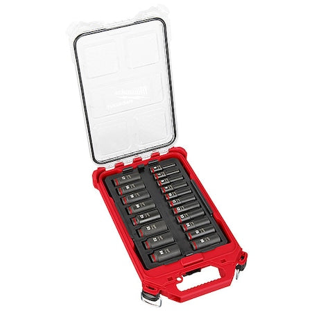 19 pc. SHOCKWAVE Impact Duty 3/8" Drive Metric Deep Well Socket Set, PACKOUT Low Compact Organizer