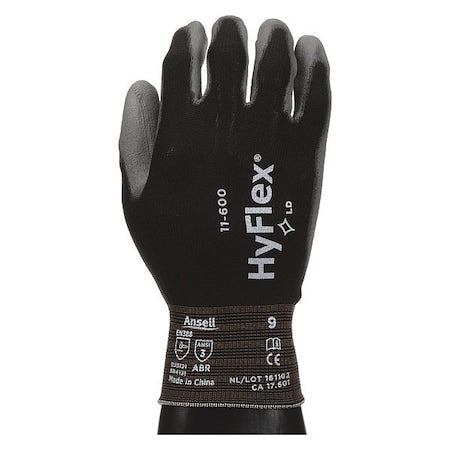 Coated Gloves, Polyurethane, Smooth, Palm, 3 Abrasion Level, Black, 6 1 PR