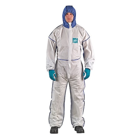 Chemical Resistant Coveralls, Hooded Coverall, L, Microgard 1800, Elastic Wrist, Elastic Ankle