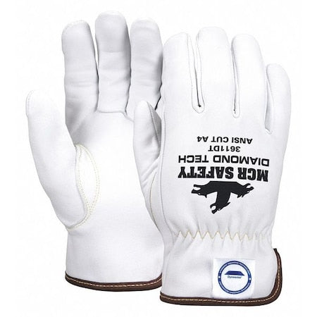 Leather Cut-Resistant Gloves, Shirred Slip-On Cuff, Keystone Thumb, White, 2XL, 1 PR