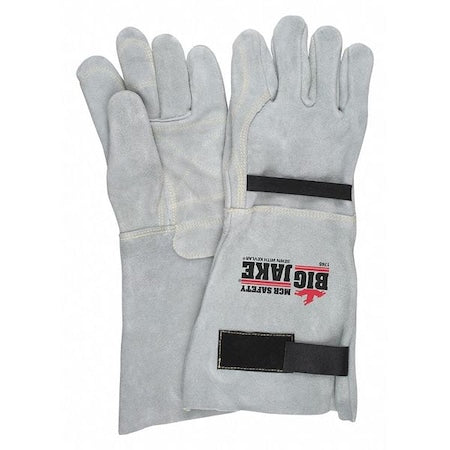Leather Gloves, Cowhide, Extended Gauntlet Cuff, Straight Thumb, Gray, XL, 12 PK