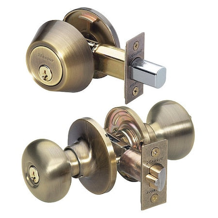 Knob Lockset,Biscuit Style,Antique Brass