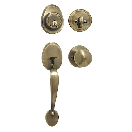 Knob Lockset,Biscuit Style,Antique Brass