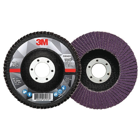 Flap Disc, Type 27, 4 1/2 in x 7/8 in, Ceramic, 40 Grit, Fiberglass Bk, Std Density, 769F