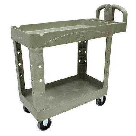 Utility Cart with Deep Lipped Plastic Shelves, Plastic, 500 lb Load Capacity, 2 Shelves, 39 in L