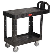 Utility Cart with Deep Lipped & Flush Plastic Shelves, Plastic, 500 lb Load Capacity, 2 Shelves
