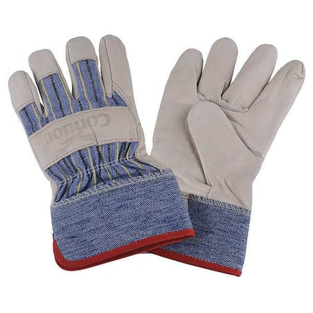 Leather Gloves, Cowhide, Safety Cuff, Wing Thumb, Full Finger, Blue/White, XL, 1 PR