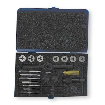 17PC HSS Plug Hand Tap And Carbon Round Adjustable Die Set Cle-Line 7 Sizes,N4-40 To 1/4-20 UNC&UNF