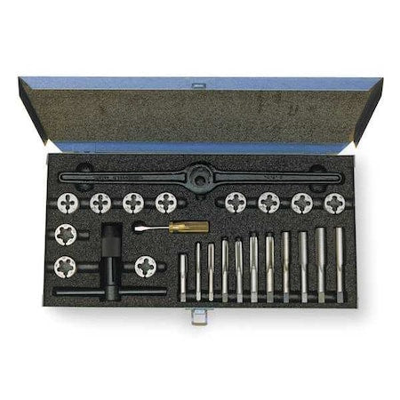 47PC HSSPlugHandTap & CarbonRoundAdj. Die Set Cle-Line 21 Sizes 1/4-20 To 1-14 UNC,UNF,UNS & NPT