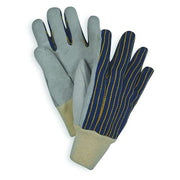 Leather Gloves, Cowhide, Knit Cuff, Straight Thumb, Full Finger, Blue/Gray, L, 1 PR