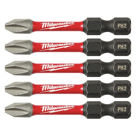 SHOCKWAVE 2 in Phillips No. 2 Impact Duty Power Bit, 5-Piece Pack