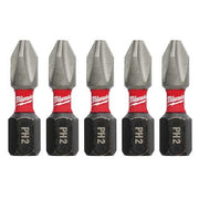 SHOCKWAVE 1 in Phillips No. 2 Impact Duty Power Bit, 5-Piece Pack
