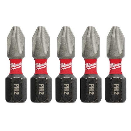 SHOCKWAVE 1 in Phillips No. 2 Impact Duty Power Bit, 5-Piece Pack