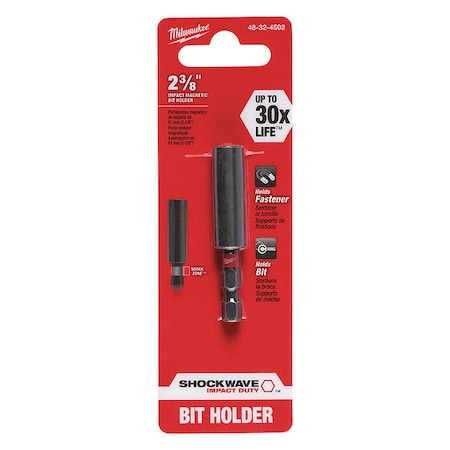 SHOCKWAVE Compact Impact Magnetic Bit Holder, Drive Size 1/4 in, Shank Size 1/4 in, 2.36 in L