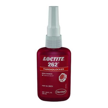 Threadlocker, LOCTITE 262, Red, High Strength, Liquid, 50 mL Bottle