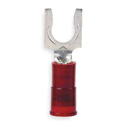 Fork Terminal, #10 Stud Size, 18 AWG, 600 V, Nylon Insulated, Red, Crimp Termination Only, 100 PK