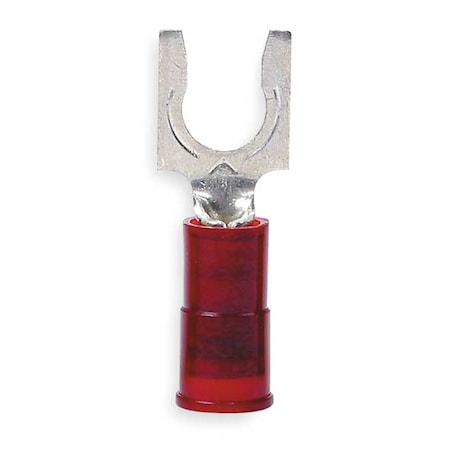 Fork Terminal, #10 Stud Size, 18 AWG, 600 V, Nylon Insulated, Red, Crimp Termination Only, 100 PK