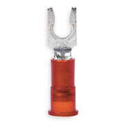 Fork Terminal, #6 Stud Size, 18 AWG, 600 V, Nylon Insulated, Red, Crimp Termination Only, 100 PK