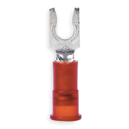 Fork Terminal, #8 Stud Size, 18 AWG, 600 V, Nylon Insulated, Red, Crimp Termination Only, 100 PK