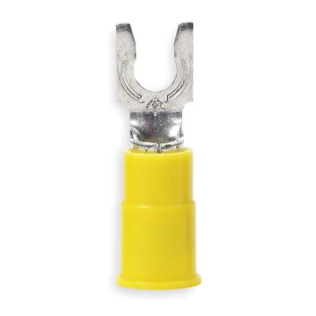 Fork Terminal, #10 Stud Size, 10 AWG, 600 V, Nylon Insulated, Yellow, Crimp Termination Only, 50 PK