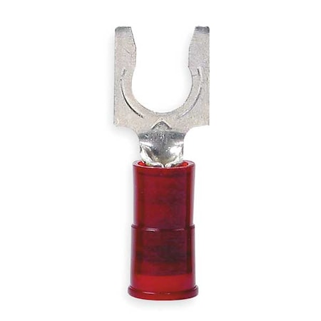 Fork Terminal, #6 Stud Size, 18 AWG, 600 V, Nylon Insulated, Red, Crimp Termination Only, 100 PK